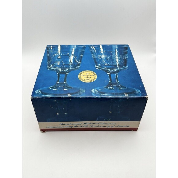 Bicentennial 10 Oz Glass Goblets Declaration of Independence Set Of 2 In Box - Picture 6 of 11